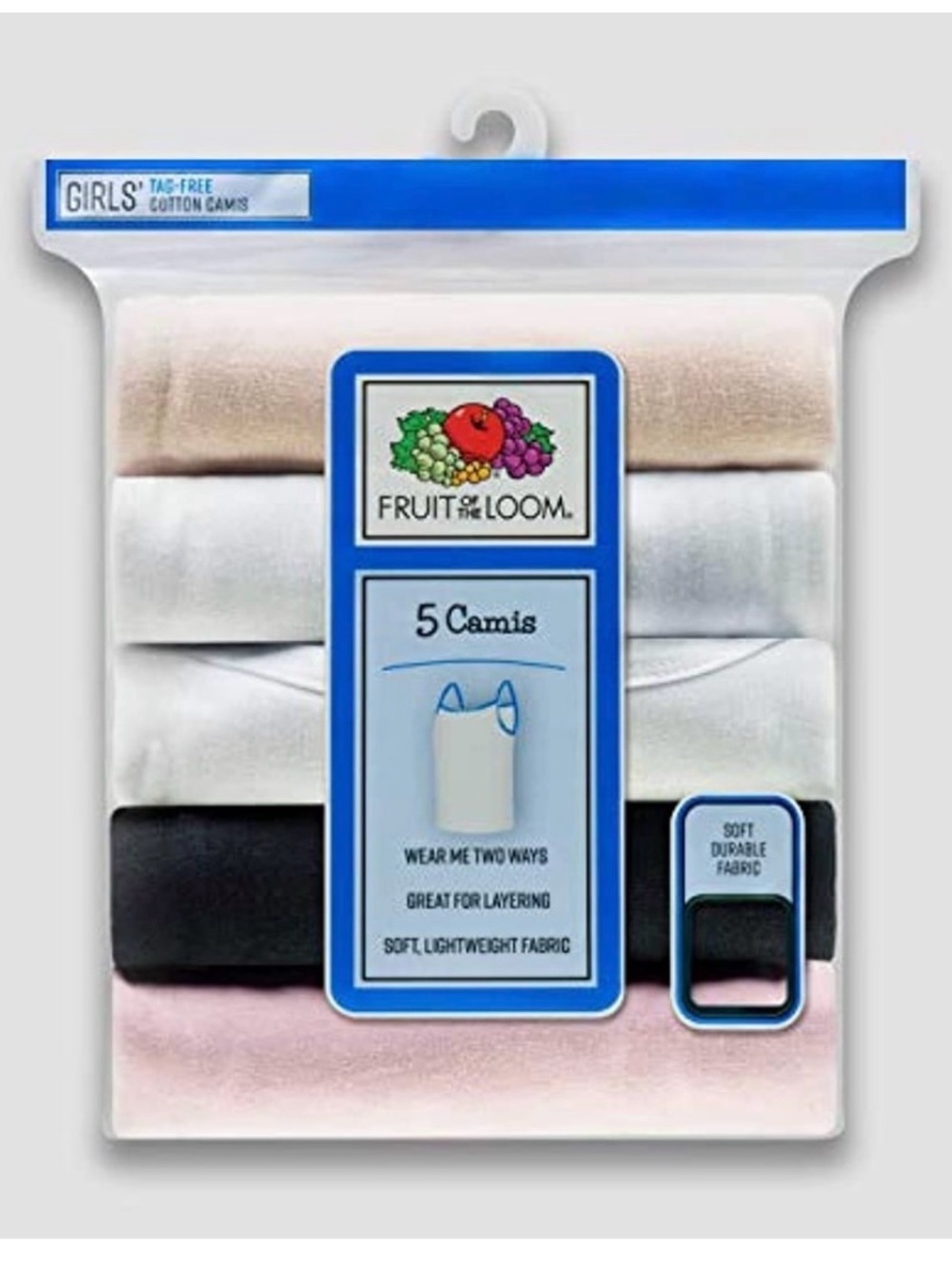 New open bag Fruit of the Loom Girls 5-Pack Cotton Camisoles tank tops size smal